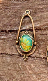 Boho Sunburst Pendant Necklace Teal & Gold Nature-Inspired Oval Charm, Cottagecore Woodland Jewelry, One of a Kind Gift