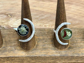 70s inspired Dried Flower Ring - boho - hippie - Statement Ring - Crescent Moon Celestial - Adjustable