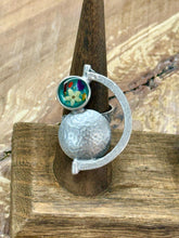 Celestial Botanical Statement Ring Real Flower Resin Ring, Moon Phase Inspired Silver Ring, One of a Kind Nature Jewelry - Adjustable