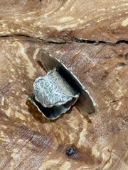 Silver Plated Hammered Brass Ring with Dried Flowers in Resin | 70’s Boho Nature Jewelry