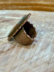 Copper Plated Hammered Brass Ring with Dried Flowers in Resin | 70’s Boho Nature Jewelry