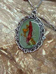 Botanical Oval Pendant Necklace  Real Dried Flower Jewelry
