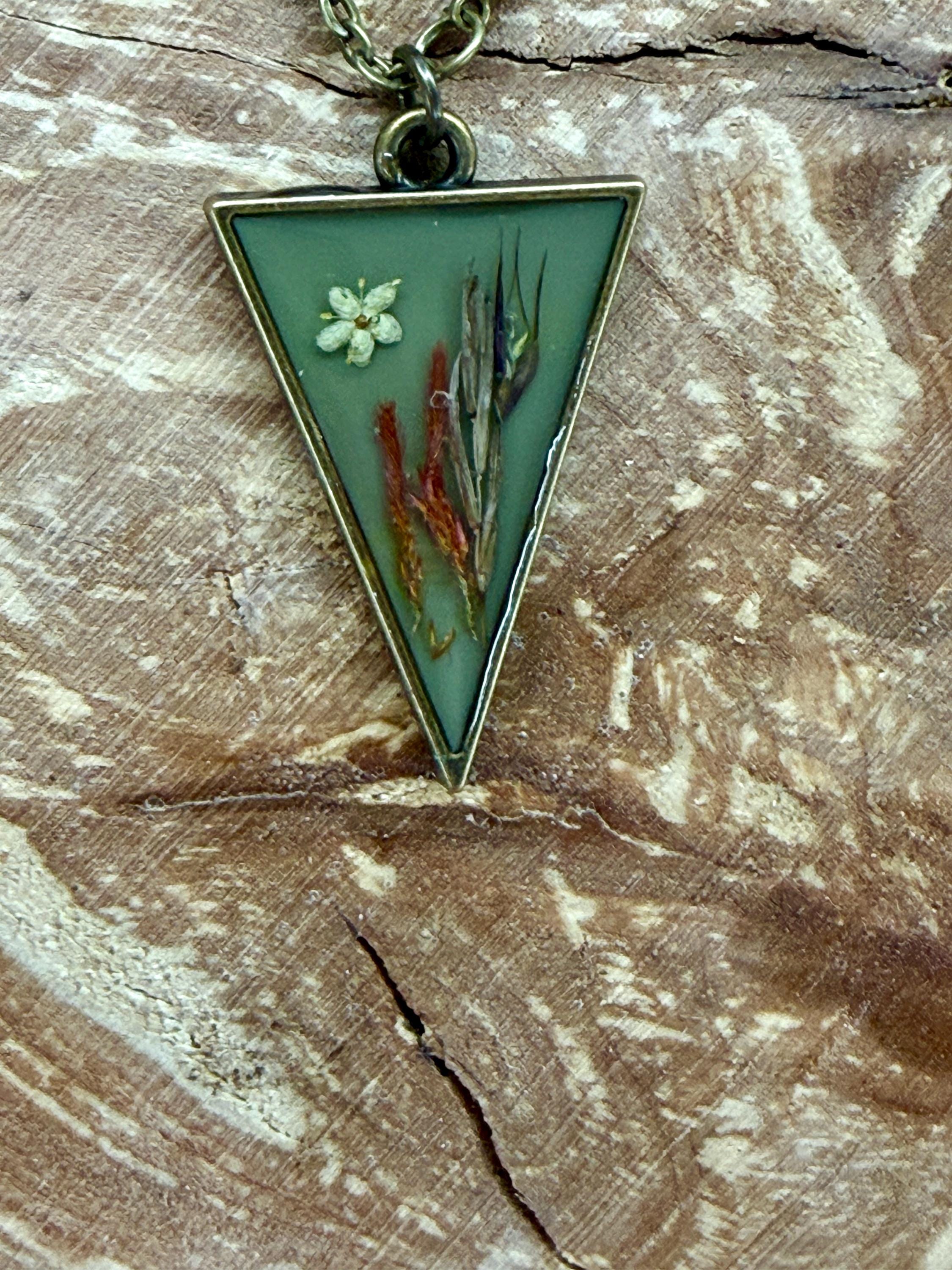 Botanical Oval Pendant Necklace  Real Dried Flower Jewelry