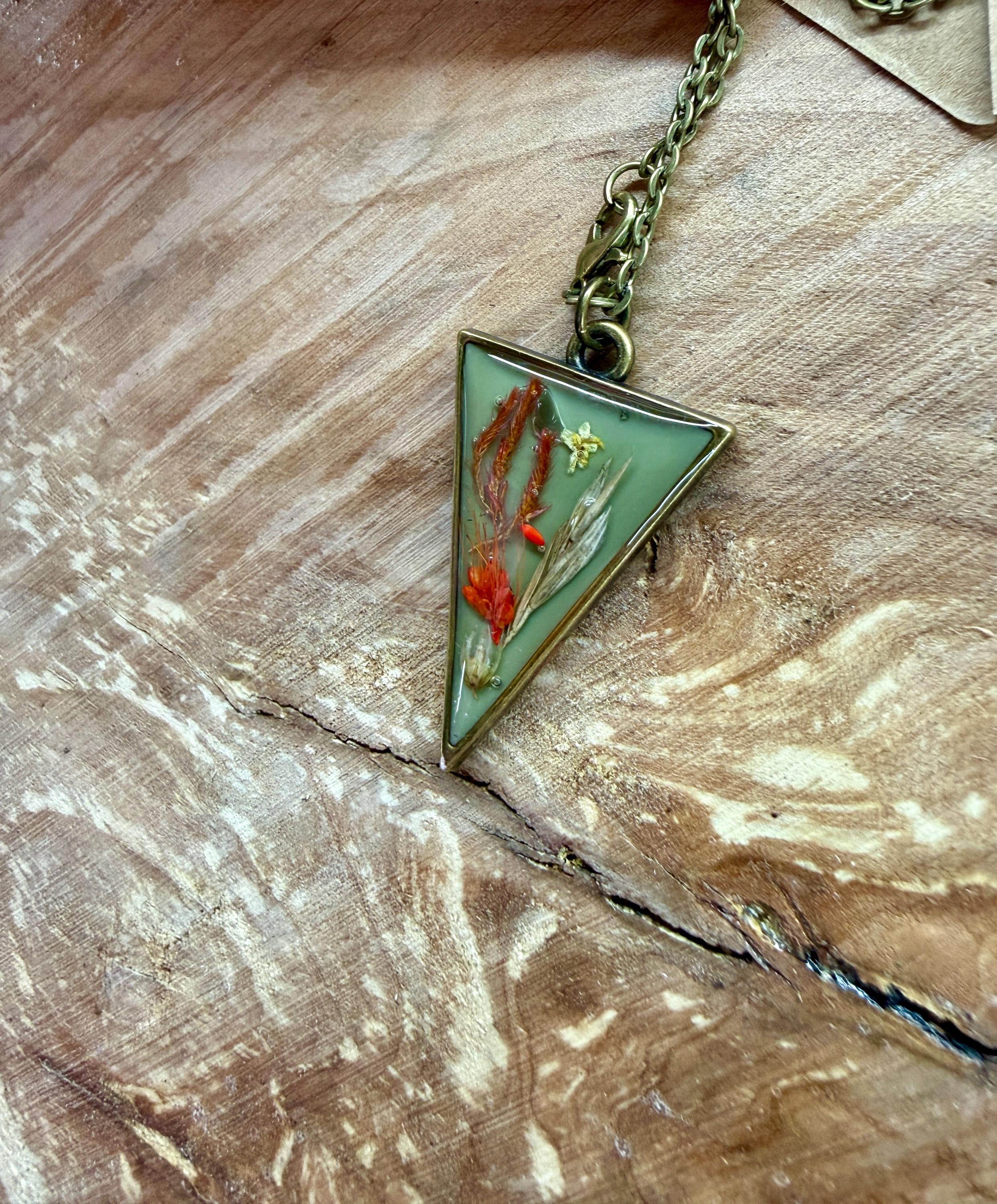 Botanical Oval Pendant Necklace  Real Dried Flower Jewelry