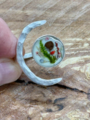 70s inspired Dried Flower Ring - boho - hippie - Statement Ring - Crescent Moon Celestial