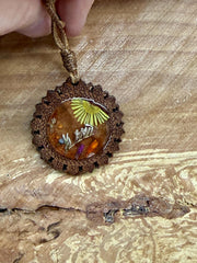 Gender Neutral Botanical Mandala Resin Necklace  Real Wildflower  Nature-Inspired Resin Pendant, Boho Earthy Jewelry