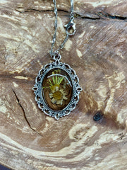 Botanical Oval Pendant Necklace  Real Dried Flower Jewelry