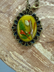 Botanical Oval Pendant Necklace  Real Dried Flower Jewelry