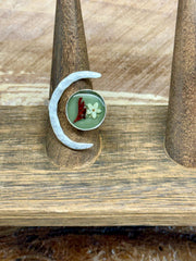 70s inspired Dried Flower Ring - boho - hippie - Statement Ring - Crescent Moon Celestial - Adjustable
